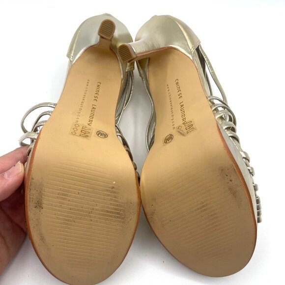 Chinese Laundry Gold Strappy Heels with Zippered Back Size 8.5M - Picture 7 of 7